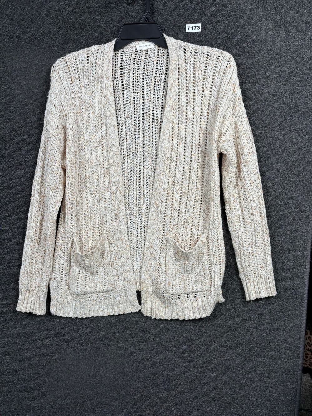 Blu Pepper Knit Open Stitch Cardigan SweaterWomens Size M Natural Long Sleeve